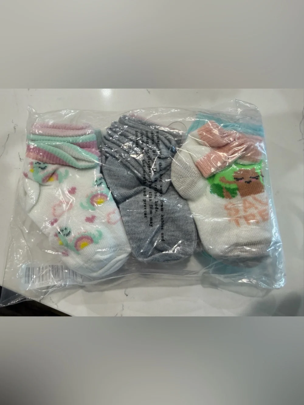 3-Pack Girls' Ankle Socks with Rainbow, Gray and Tree Designs